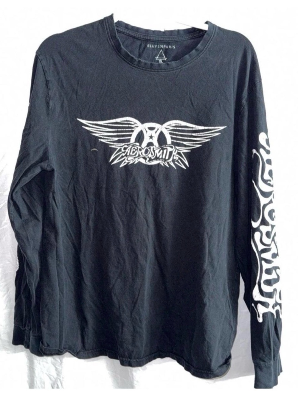 Eleven Paris Black Long Sleeve Graphic Tee with White Aerosmith Logo